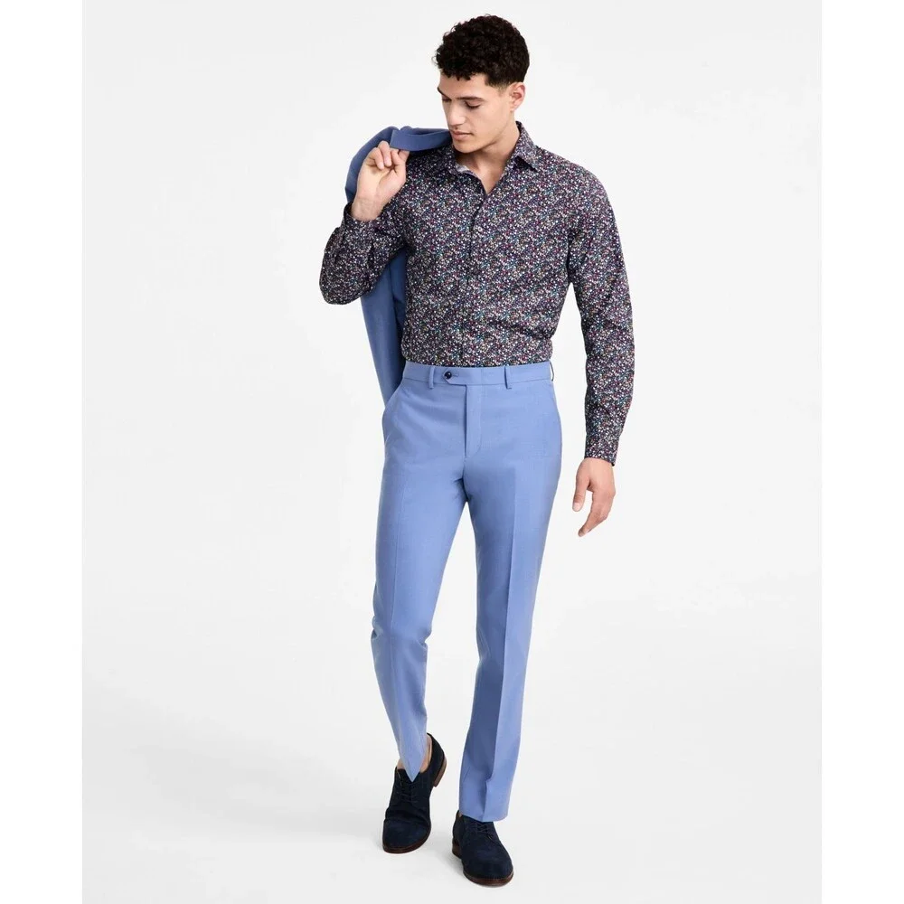 Bar III Slim Fit Dress Pants Men's 30Wx32L Light Blue Wool Blend Zip/Button